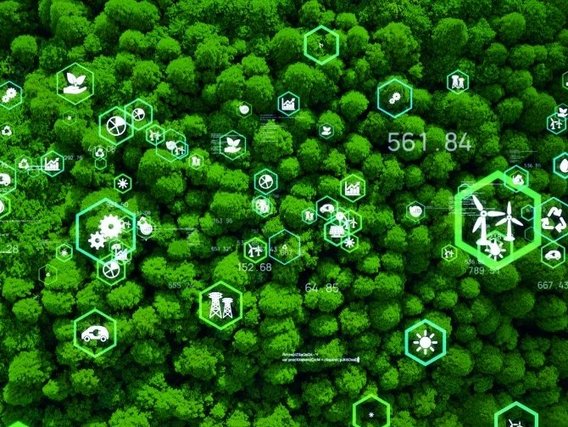 Green Forrest with Icos of Industry, Renewables Green Forrest with Icos of Industry, Renewables